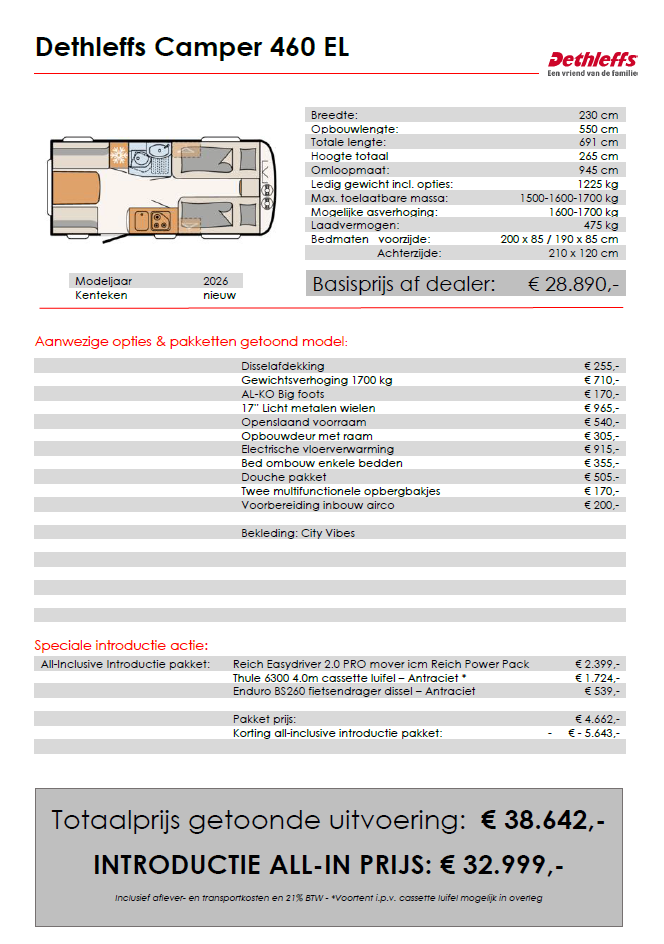 Prijskaart Dethleffs Camper 460 EL 