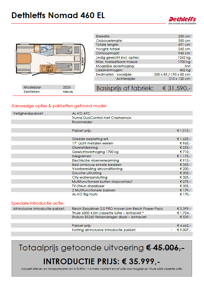Prijskaart Dethleffs Nomad 460 EL