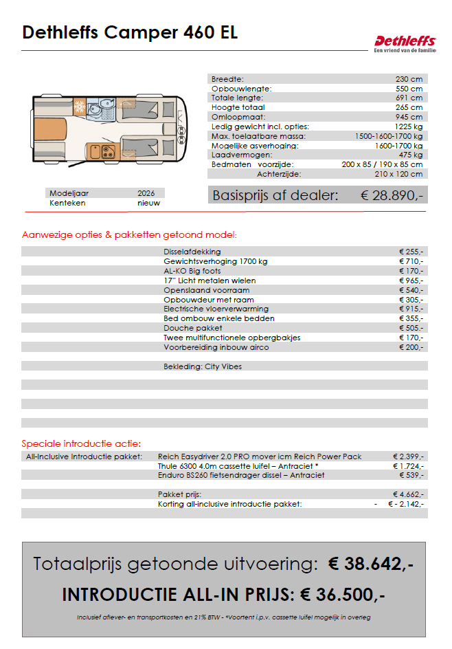 Prijskaart Dethleffs Camper 460 EL - 2026