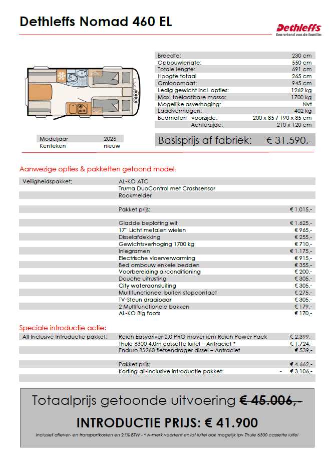 Prijskaart Dethleffs Nomad 460 EL - 2026