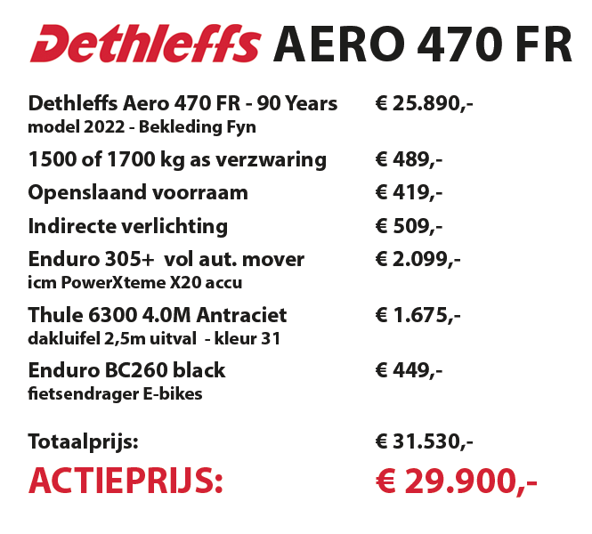 Prijskaart Actie Dethleffs Aero 470 FR